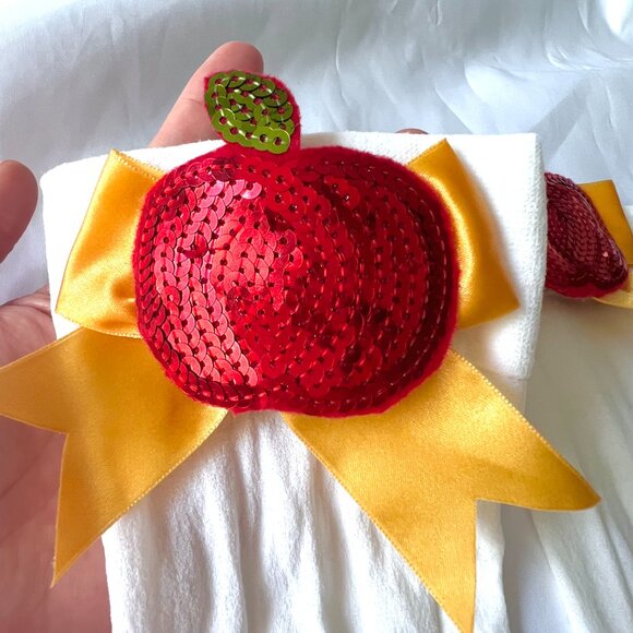 Leg Avenue White Over the Knee Socks Apple & Bow Detail Snow White Costume - Picture 2 of 8